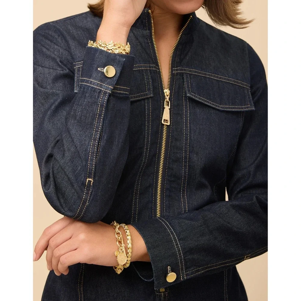 Spartina 449 Morgan Dark Blue Y2K Old Money Denim Quiet Luxury L Urban Dress - Picture 3 of 10